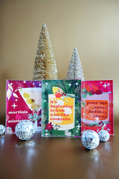 Acrylic Block Christmas Cocktail, Martinis & Mistletoe