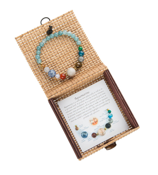 Natural stone galaxy bracelet w/ bamboo gift box, 6 assorted