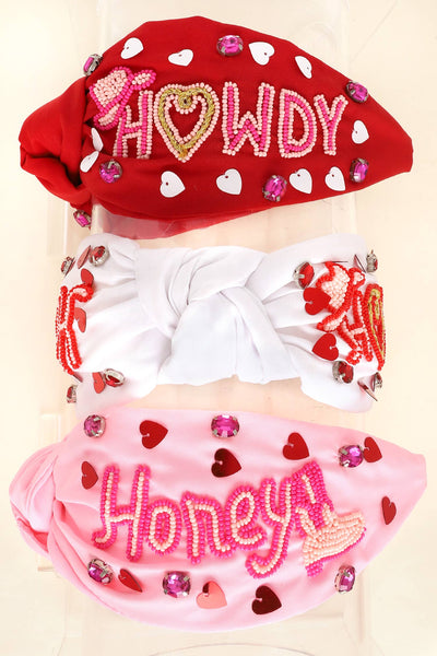 Western Howdy Honey Top Knotted Beaded Headband: Pink