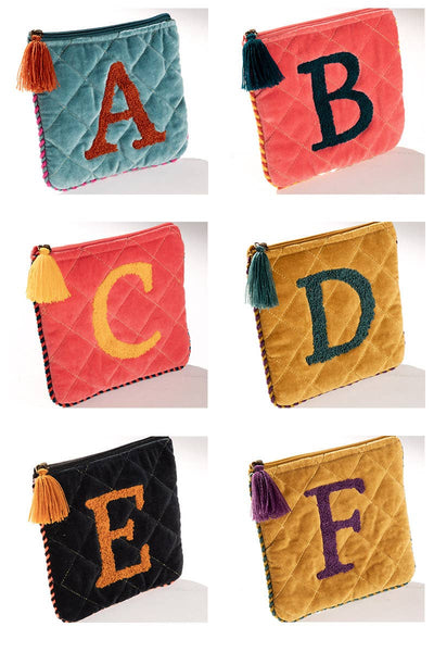 Hand Embroidered Initial Velveteen Pouch