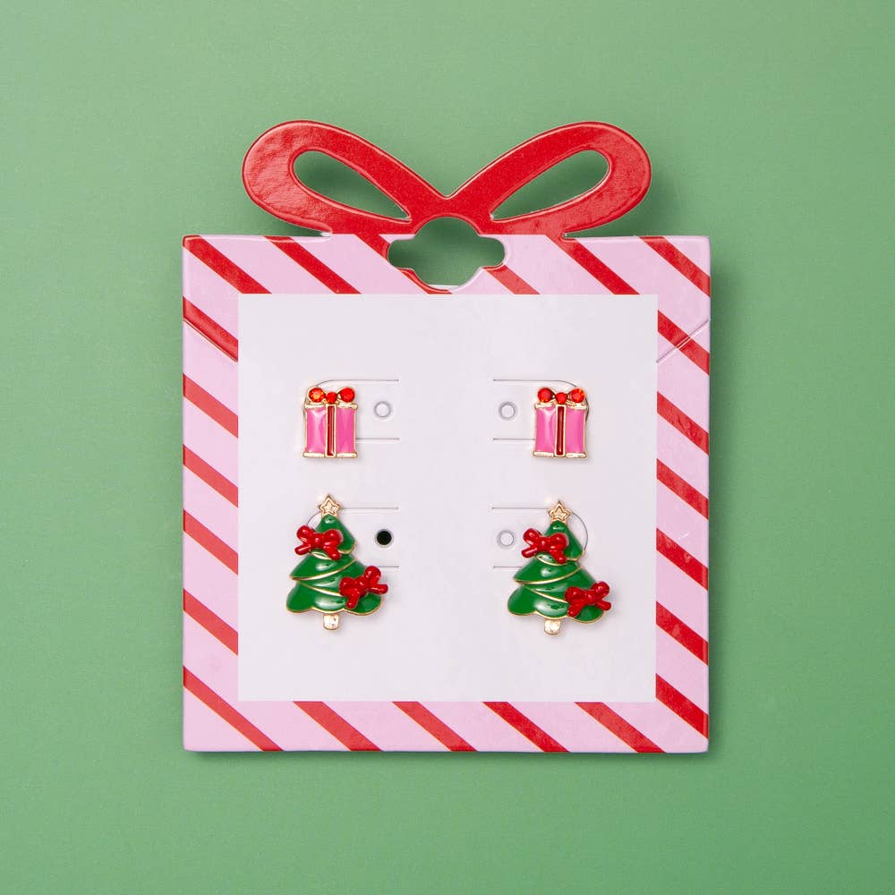 Christmas Tree and Present Enamel Post Earring Set