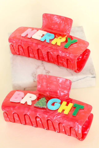 Christmas Jeweled Merry Bright Hair Claw Clip