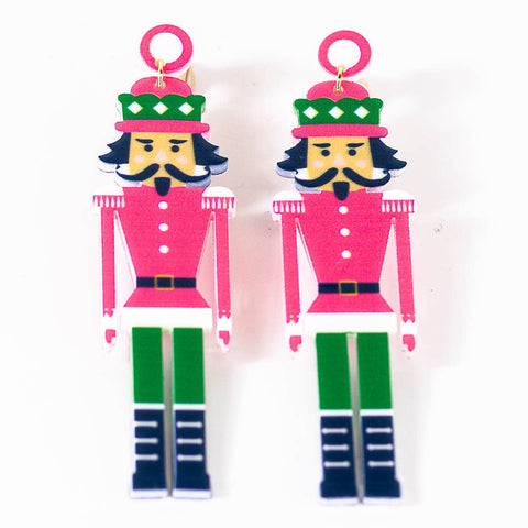 Nutcracker March Earrings   Pink/Green   3"