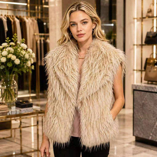 Shaggy Plush Faux Fur Open Front Front Collar Winter Vest