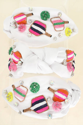 Pickleball Top Knotted Jeweled Beaded Headband
