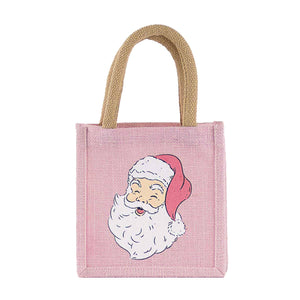 HoHoHo Santa Petite Gift Tote   Light Pink/White   7x7x5