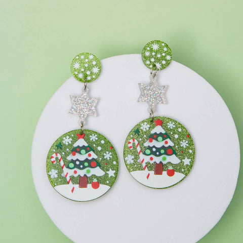 Christmas Tree Glittered Acrylic Ornament Dangle Earrings