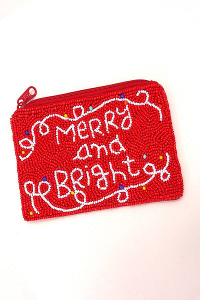 CHRISTMAS HOLIDAY SEED BEAD POUCH COIN PURSE