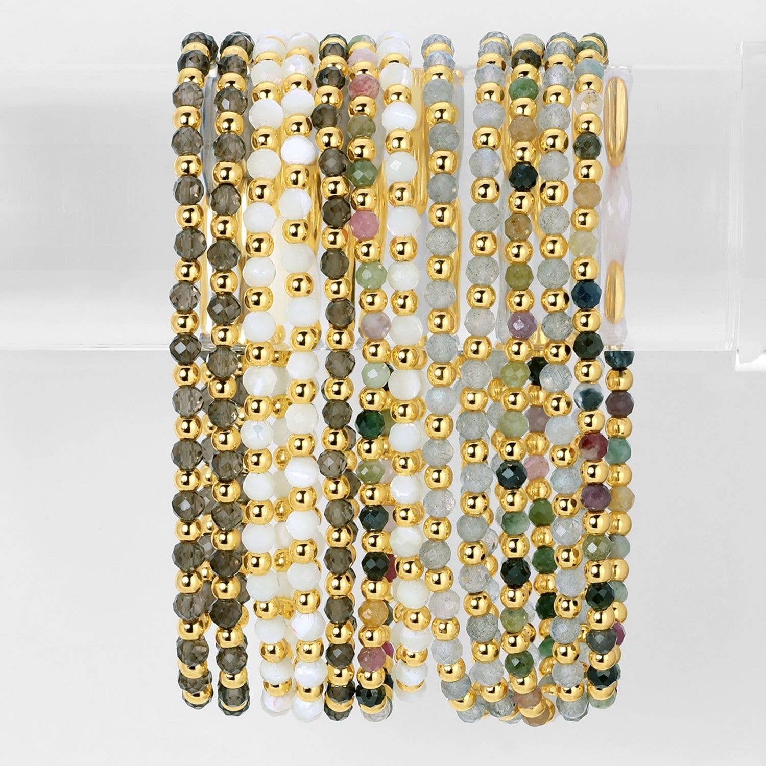 3mm Assorted Beaded Bracelets w/ Alternating Stones