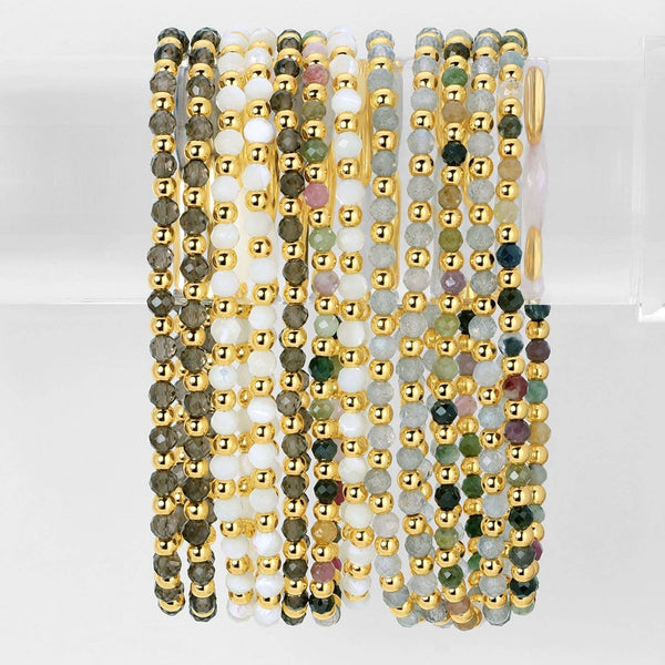 3mm Assorted Beaded Bracelets w/ Alternating Stones