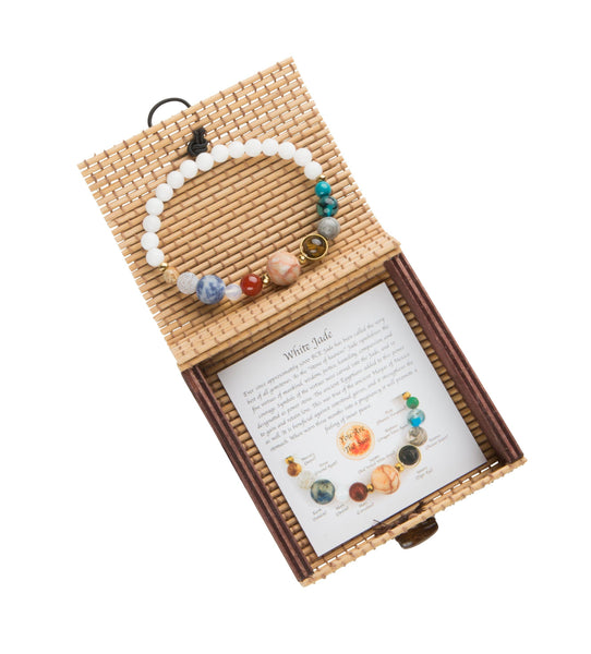 Natural stone galaxy bracelet w/ bamboo gift box, 6 assorted