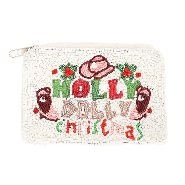 Holly Dolly Christmas Seed Bead Coin Purse