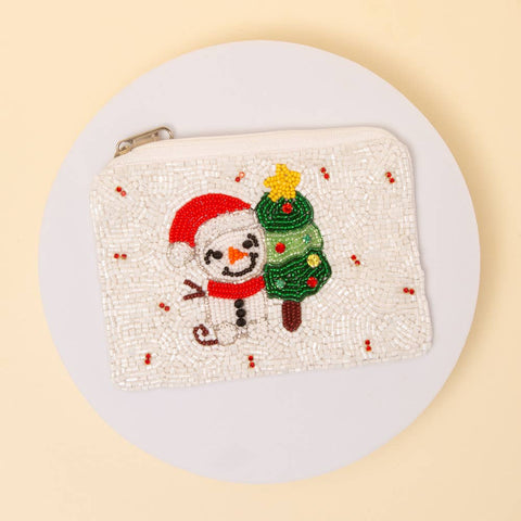 Frosty The Snowman Christmas Beaded Embroidered Coin Bag