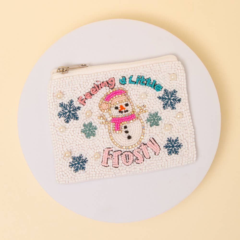 Feelin a Little Frosty Christmas Beaded Embroidered Coin Bag