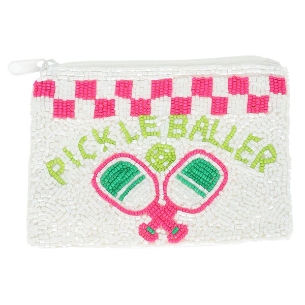 Pickle Baller Checkered Beaded Zipper Coin Bag