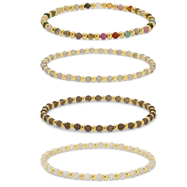 3mm Assorted Beaded Bracelets w/ Alternating Stones