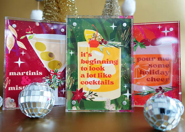 Acrylic Block Christmas Cocktail, Martinis & Mistletoe