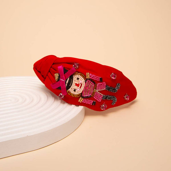 Christmas Nutcracker Crystal Beaded Top Knotted Headband