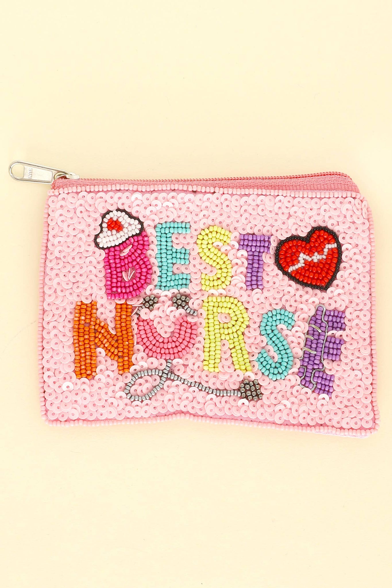 Best Nurse Sequin Seed Bead Embroidered Coin Bag