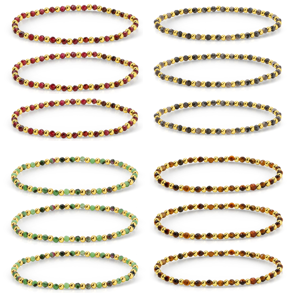 3mm Assorted Beaded Bracelets w/ Alternating Stones