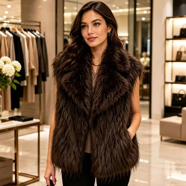 Shaggy Plush Faux Fur Open Front Front Collar Winter Vest