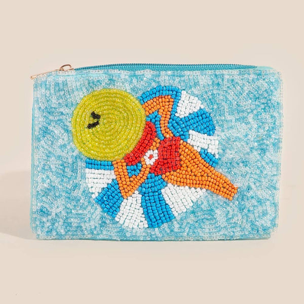 Sunbathing Pool Lady Seed Beaded Coin Purse
