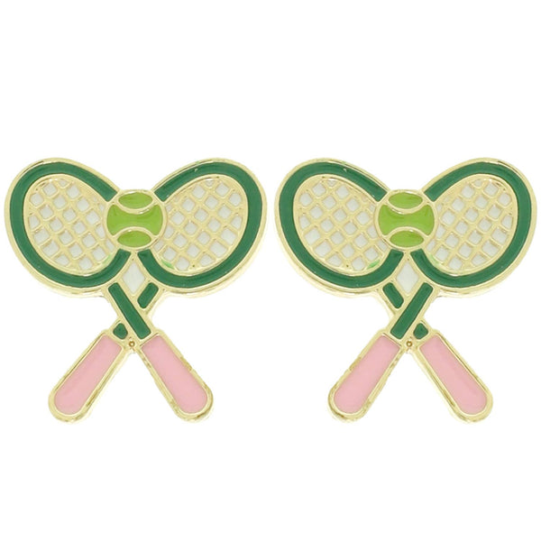 Multi-Color Tennis Set Theme Enamel Stud Earrings