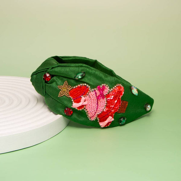 Christmas Tree Seed Bead, Rhinestone, and Crystal Headband