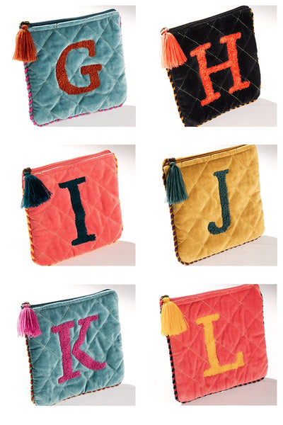 Hand Embroidered Initial Velveteen Pouch