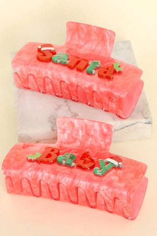 Christmas Jeweled Santa Baby Hair Claw Clip