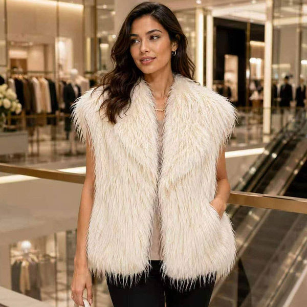 Shaggy Plush Faux Fur Open Front Front Collar Winter Vest
