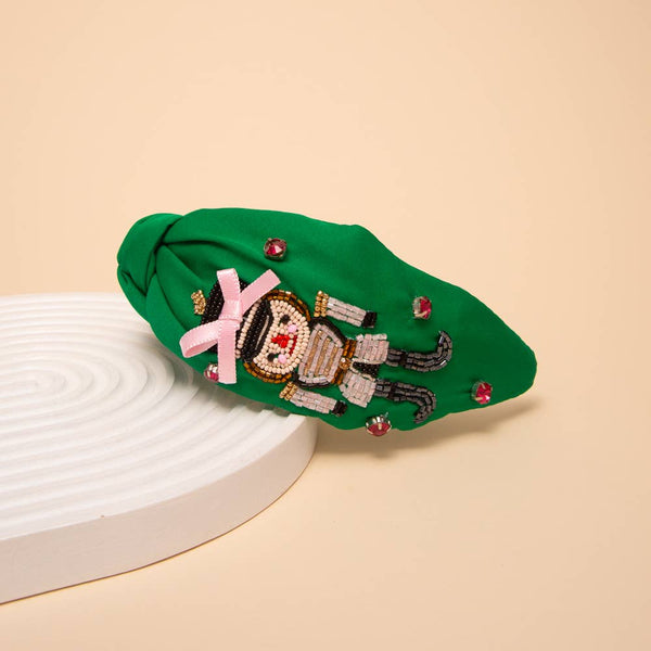 Christmas Nutcracker Crystal Beaded Top Knotted Headband