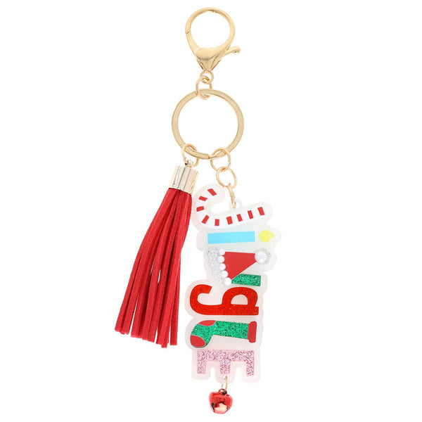 Jingle Glitter Acetate Bell Charm Tassel Keychain