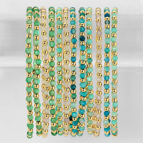 3mm Assorted Beaded Bracelets w/ Alternating Stones
