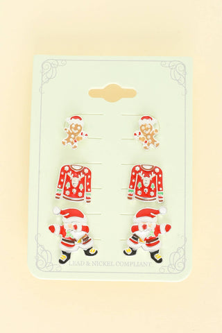 3-Pack Christmas Themed Epoxy Post Earrings