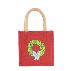 Wreath Petite Gift Tote   Red/Green/Ice   7x7x5