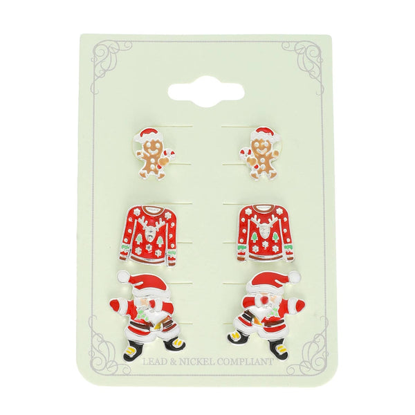 3-Pack Christmas Themed Epoxy Post Earrings