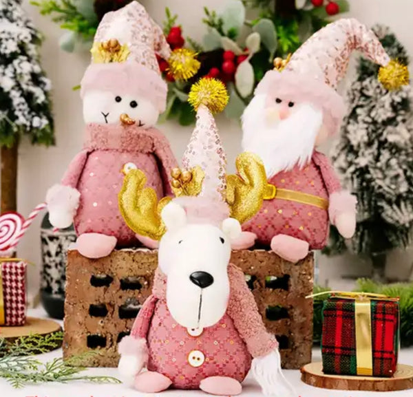 Santa, Snowman & Elk Plush Holiday Figurines