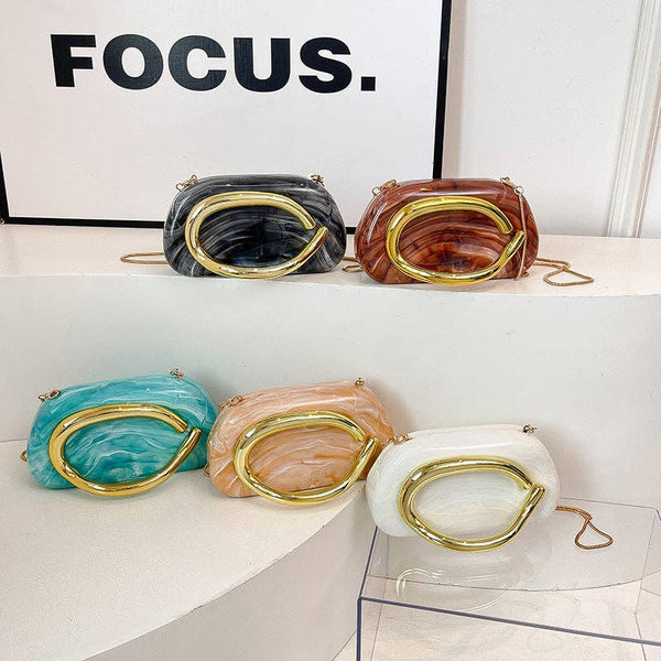 Mini Evening Clutch Bag with Vintage Metallic Handle