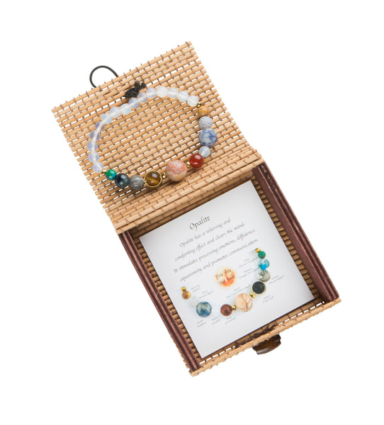 Natural stone galaxy bracelet w/ bamboo gift box, 6 assorted