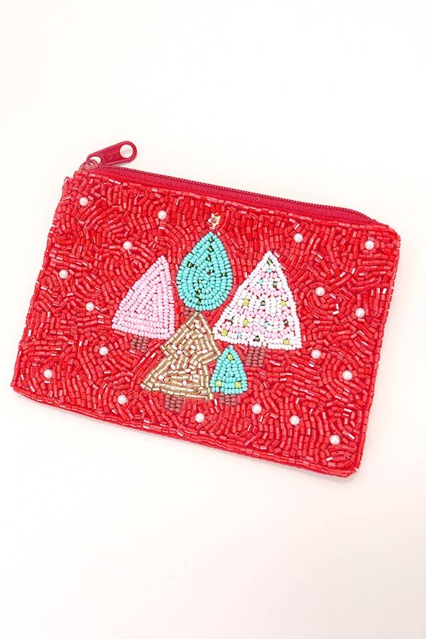 CHRISTMAS HOLIDAY SEED BEAD POUCH COIN PURSE