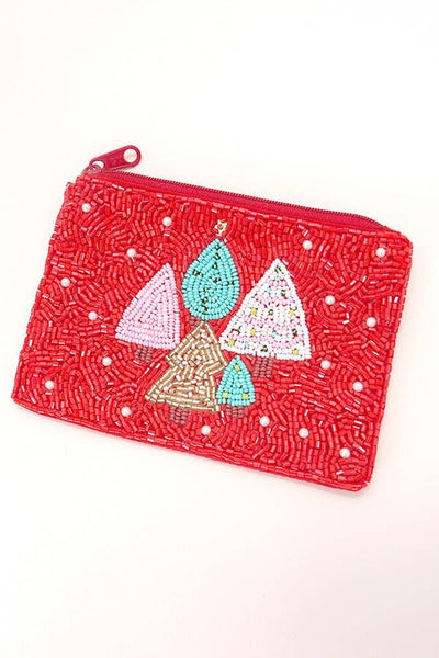 CHRISTMAS HOLIDAY SEED BEAD POUCH COIN PURSE