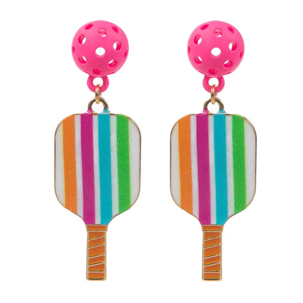 Color Strip Design Pickleball Pad Post Earrings