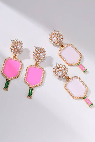 PICKLEBALL PEARL RACKET DROP EARRINGS