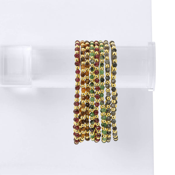 3mm Assorted Beaded Bracelets w/ Alternating Stones