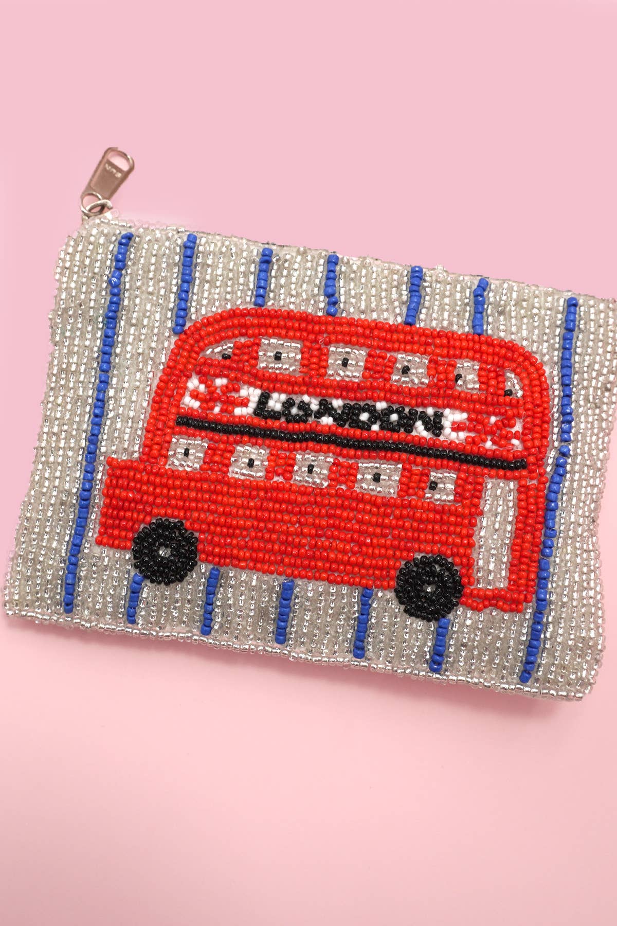 LONDON BUS FLOWER PARIS SEED BEAD COIN POUCH