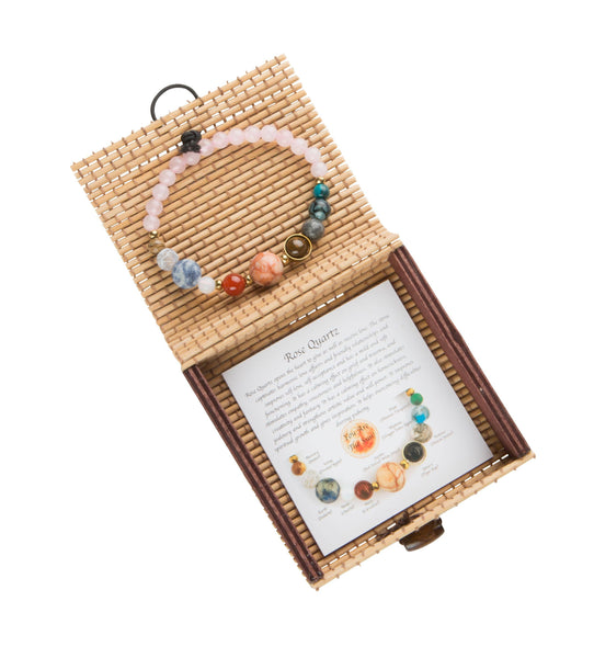 Natural stone galaxy bracelet w/ bamboo gift box, 6 assorted