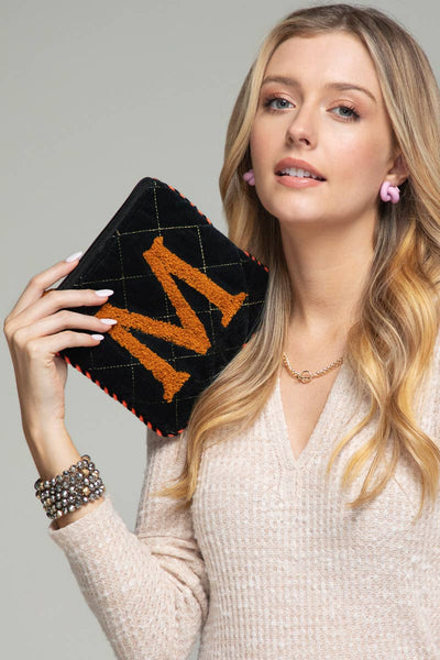 Hand Embroidered Initial Velveteen Pouch