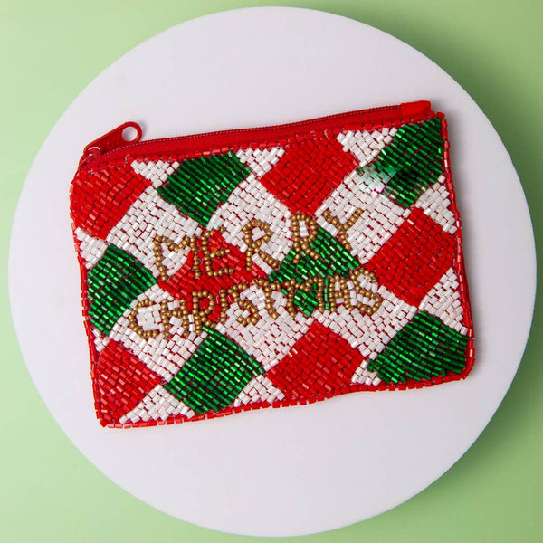 "Merry Christmas" Seed Beaded Coin Bag