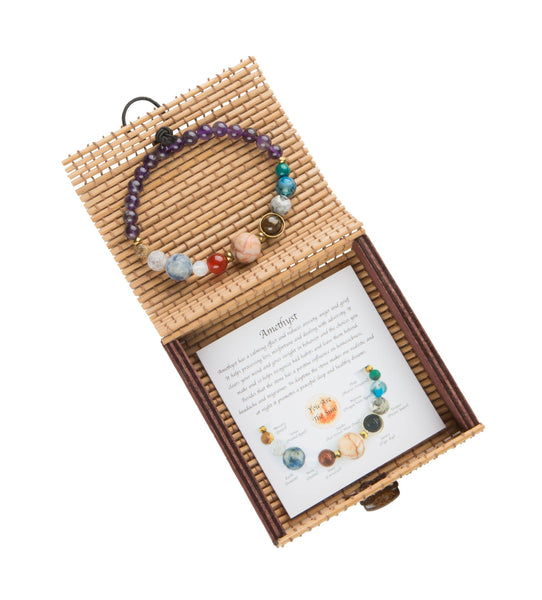 Natural stone galaxy bracelet w/ bamboo gift box, 6 assorted